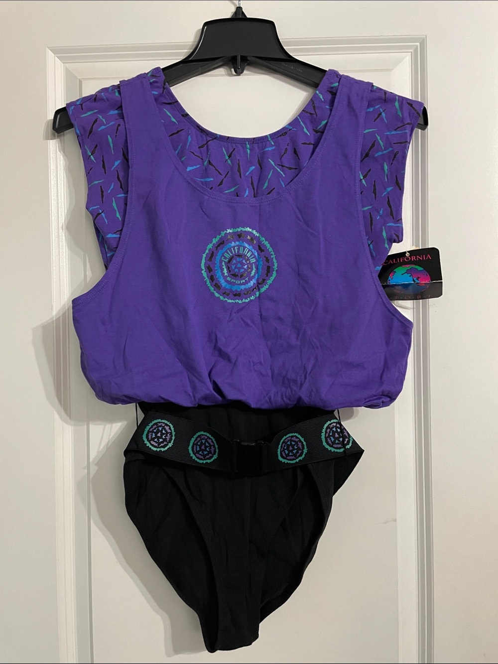 Vintage 80s California Sport Jazzercize Bodysuit Leotard Size Medium Deadstock